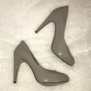 BCBG gray patent leather heels